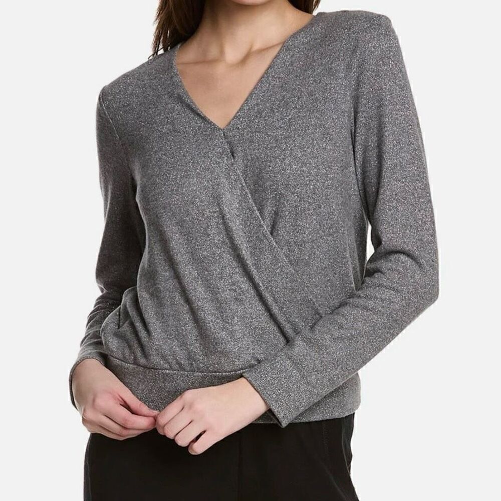 Michael Stars Claudine Convertible Surplice Top Sparkle Madison Gunmetal Large‎